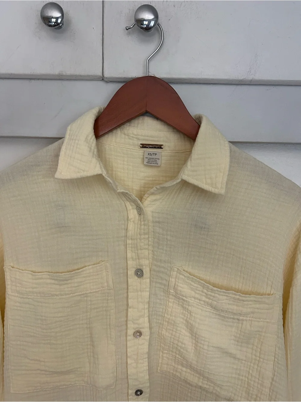 Magaschoni Butter Yellow Organic Cotton Gauze Oversized Button Down Boho XS